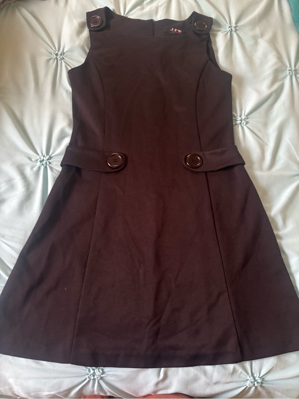 Sleeveless Black A-Line Dress with Button Tab Accents